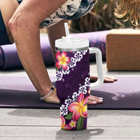 Purple Polynesia Tumbler With Handle Plumeria With Hibiscus Pattern Tropical Vibes LT14 - Polynesian Pride