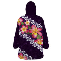 Purple Polynesia Wearable Blanket Hoodie Plumeria With Hibiscus Pattern Tropical Vibes LT14 - Polynesian Pride