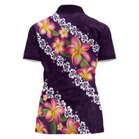 Purple Polynesia Women Polo Shirt Plumeria With Hibiscus Pattern Tropical Vibes