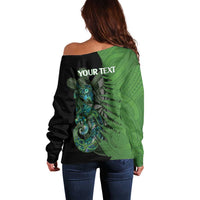Personalised New Zealand Darts Off Shoulder Sweater Aotearoa Maori Fern Mix Manaia Tattoo
