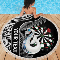 Personalised New Zealand Darts Beach Blanket Aotearoa Fern Mix Paua Shell Manaia - Black LT14 - Polynesian Pride