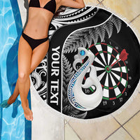 Personalised New Zealand Darts Beach Blanket Aotearoa Fern Mix Paua Shell Manaia - Black LT14 - Polynesian Pride