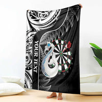 Personalised New Zealand Darts Blanket Aotearoa Fern Mix Paua Shell Manaia - Black LT14 - Polynesian Pride