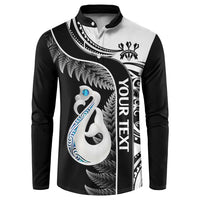 Personalised New Zealand Darts Button Sweatshirt Aotearoa Fern Mix Paua Shell Manaia - Black LT14 Black - Polynesian Pride
