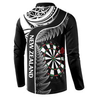 Personalised New Zealand Darts Button Sweatshirt Aotearoa Fern Mix Paua Shell Manaia - Black LT14 - Polynesian Pride