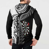 Personalised New Zealand Darts Button Sweatshirt Aotearoa Fern Mix Paua Shell Manaia - Black LT14 - Polynesian Pride