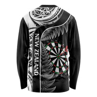Personalised New Zealand Darts Long Sleeve Shirt Aotearoa Fern Mix Paua Shell Manaia - Black