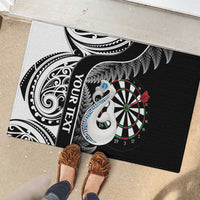 Personalised New Zealand Darts Rubber Doormat Aotearoa Fern Mix Paua Shell Manaia - Black LT14 - Polynesian Pride