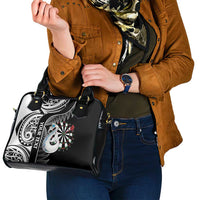 Personalised New Zealand Darts Shoulder Handbag Aotearoa Fern Mix Paua Shell Manaia - Black LT14 - Polynesian Pride