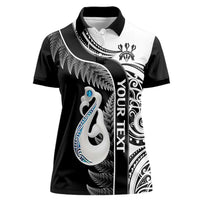 Personalised New Zealand Darts Women Polo Shirt Aotearoa Fern Mix Paua Shell Manaia - Black