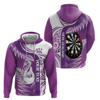 Personalised New Zealand Darts Hoodie Aotearoa Fern Mix Paua Shell Manaia - Purple