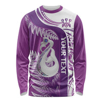 Personalised New Zealand Darts Long Sleeve Shirt Aotearoa Fern Mix Paua Shell Manaia - Purple