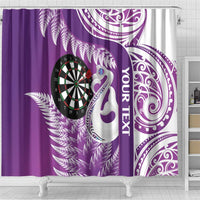 Personalised New Zealand Darts Shower Curtain Aotearoa Fern Mix Paua Shell Manaia - Purple