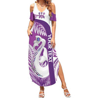 Personalised New Zealand Darts Summer Maxi Dress Aotearoa Fern Mix Paua Shell Manaia - Purple LT14 Women Purple - Polynesian Pride