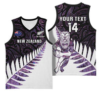 New Zealand Silver Fern Rugby Custom Basketball Jersey Go All Black Purple Maori Paua Shell - Polynesian Pride