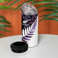 New Zealand Silver Fern Rugby Custom 4 in 1 Can Cooler Tumbler Go All Black Purple Maori Paua Shell - Polynesian Pride