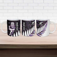 New Zealand Silver Fern Rugby Custom Ceramic Mug Go All Black Purple Maori Paua Shell - Polynesian Pride