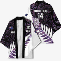 New Zealand Silver Fern Rugby Custom Kimono Go All Black Purple Maori Paua Shell - Polynesian Pride