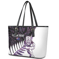 New Zealand Silver Fern Rugby Custom Leather Tote Bag Go All Black Purple Maori Paua Shell - Polynesian Pride