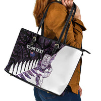 New Zealand Silver Fern Rugby Custom Leather Tote Bag Go All Black Purple Maori Paua Shell - Polynesian Pride