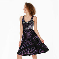 New Zealand Silver Fern Rugby Custom Midi Dress Go All Black Purple Maori Paua Shell - Polynesian Pride