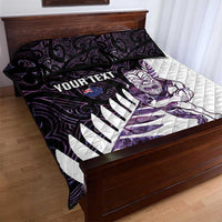 New Zealand Silver Fern Rugby Custom Quilt Bed Set Go All Black Purple Maori Paua Shell - Polynesian Pride