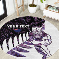 New Zealand Silver Fern Rugby Custom Round Carpet Go All Black Purple Maori Paua Shell - Polynesian Pride