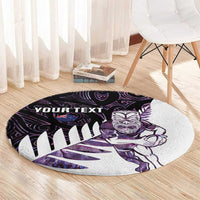 New Zealand Silver Fern Rugby Custom Round Carpet Go All Black Purple Maori Paua Shell - Polynesian Pride