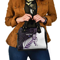 New Zealand Silver Fern Rugby Custom Shoulder Handbag Go All Black Purple Maori Paua Shell - Polynesian Pride