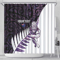 New Zealand Silver Fern Rugby Custom Shower Curtain Go All Black Purple Maori Paua Shell - Polynesian Pride