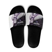 New Zealand Silver Fern Rugby Custom Slide Sandals Go All Black Purple Maori Paua Shell - Polynesian Pride
