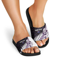 New Zealand Silver Fern Rugby Custom Slide Sandals Go All Black Purple Maori Paua Shell - Polynesian Pride