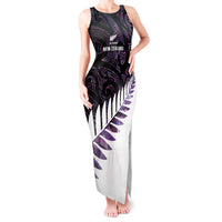 New Zealand Silver Fern Rugby Custom Tank Maxi Dress Go All Black Purple Maori Paua Shell - Polynesian Pride