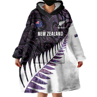 New Zealand Silver Fern Rugby Custom Wearable Blanket Hoodie Go All Black Purple Maori Paua Shell - Polynesian Pride