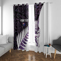 New Zealand Silver Fern Rugby Custom Window Curtain Go All Black Purple Maori Paua Shell - Polynesian Pride