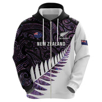 New Zealand Silver Fern Rugby Custom Zip Hoodie Go All Black Purple Maori Paua Shell - Polynesian Pride
