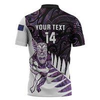 New Zealand Silver Fern Rugby Custom Zipper Polo Shirt Go All Black Purple Maori Paua Shell - Polynesian Pride