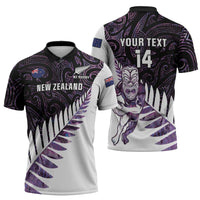 New Zealand Silver Fern Rugby Custom Zipper Polo Shirt Go All Black Purple Maori Paua Shell - Polynesian Pride
