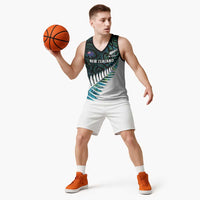 New Zealand Silver Fern Rugby Custom Basketball Jersey Go All Black Turquoise Maori Paua Shell - Polynesian Pride