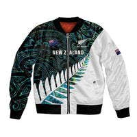 New Zealand Silver Fern Rugby Custom Bomber Jacket Go All Black Turquoise Maori Paua Shell - Polynesian Pride