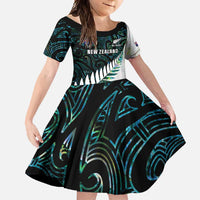 New Zealand Silver Fern Rugby Custom Family Matching Long Sleeve Bodycon Dress and Hawaiian Shirt Go All Black Turquoise Maori Paua Shell - Polynesian Pride