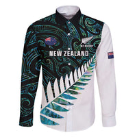 New Zealand Silver Fern Rugby Custom Family Matching Short Sleeve Bodycon Dress and Hawaiian Shirt Go All Black Turquoise Maori Paua Shell - Polynesian Pride