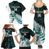 New Zealand Silver Fern Rugby Custom Family Matching Summer Maxi Dress and Hawaiian Shirt Go All Black Turquoise Maori Paua Shell - Polynesian Pride