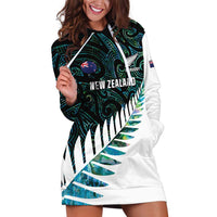New Zealand Silver Fern Rugby Custom Hoodie Dress Go All Black Turquoise Maori Paua Shell - Polynesian Pride