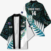 New Zealand Silver Fern Rugby Custom Kimono Go All Black Turquoise Maori Paua Shell - Polynesian Pride