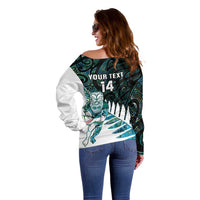 New Zealand Silver Fern Rugby Custom Off Shoulder Sweater Go All Black Turquoise Maori Paua Shell - Polynesian Pride