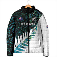New Zealand Silver Fern Rugby Custom Padded Jacket Go All Black Turquoise Maori Paua Shell - Polynesian Pride
