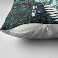 New Zealand Silver Fern Rugby Custom Pillow Cover Go All Black Turquoise Maori Paua Shell - Polynesian Pride
