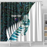 New Zealand Silver Fern Rugby Custom Shower Curtain Go All Black Turquoise Maori Paua Shell - Polynesian Pride