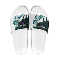 New Zealand Silver Fern Rugby Custom Slide Sandals Go All Black Turquoise Maori Paua Shell - Polynesian Pride